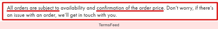 ASOS Terms and Conditions: Price confirmation clause