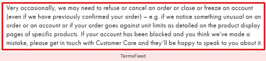 ASOS Terms and Conditions: Unusual activity clause