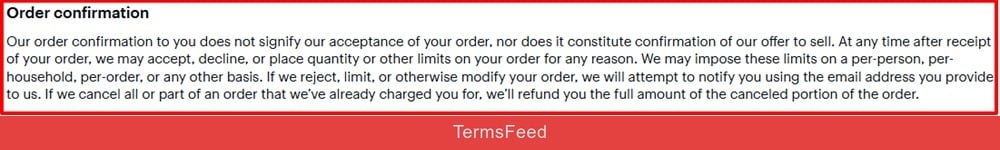 Best Buy Terms and Conditions: Order confirmation clause