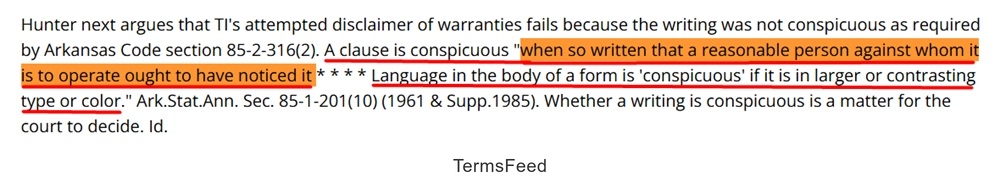 Hunter vs Texas - Clause is conspicuous - excerpt