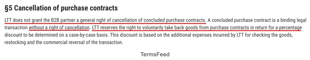 LTT Versand B2B Contract Example of Cancellation of Purchase Contracts