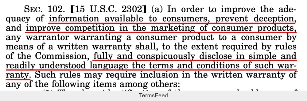 Magnuson Moss Warranty Act Section 102 - intro clause excerpt