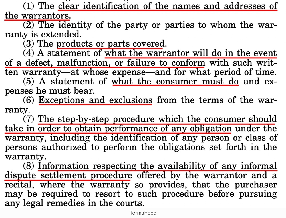 Magnuson Moss Warranty Act - section 102 - provisions excerpt