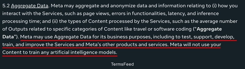 Meta's Terms of Service clarification on model training