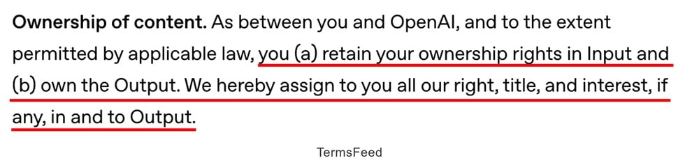 OpenAI Terms of Service screenshot mentioning IP ownership