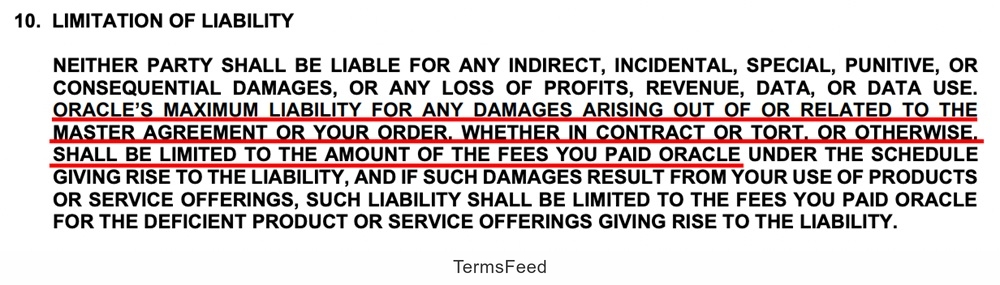 Oracle B2B Contracts Limitation of Liability Example