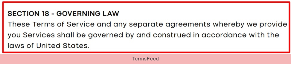 Purity Coffee Terms of Service: Governing law clause