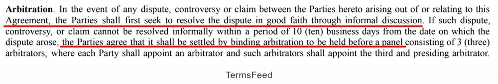Salesforce Arbitration example in a B2B Contract
