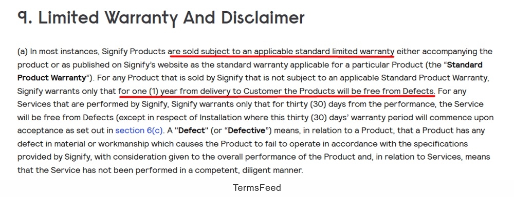 Signify B2C - Limited Warranty and Disclaimer Clause Example