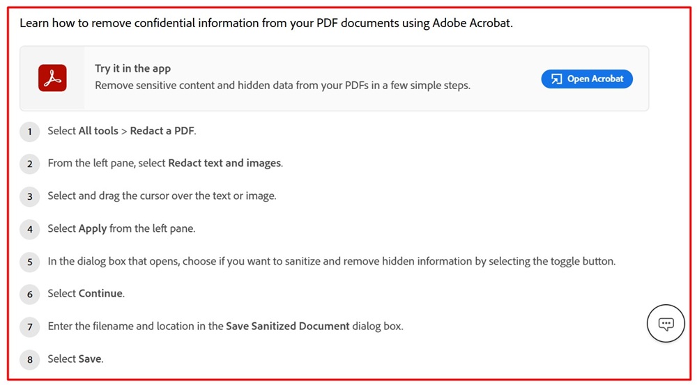 Adobe Acrobat Redact Tool