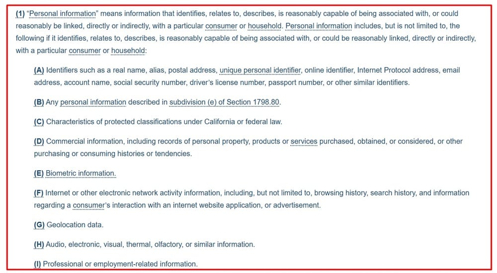 Definition of Personal Information from CPRA