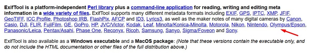 ExifTool Metadata Formats Supported