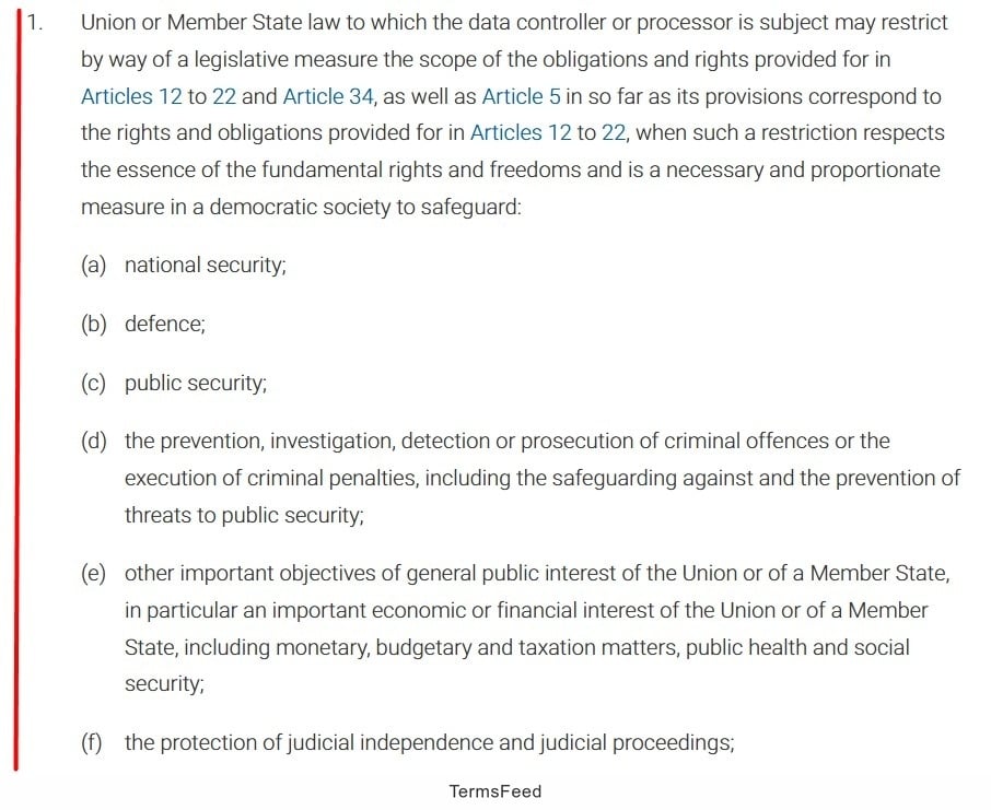 GDPR Article 23 Data Subject Rights Restrictions