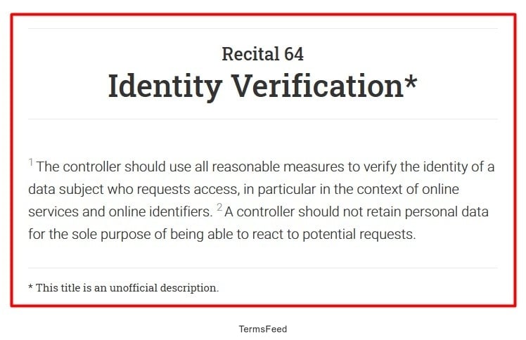GDPR Recital 64 Identify Verification