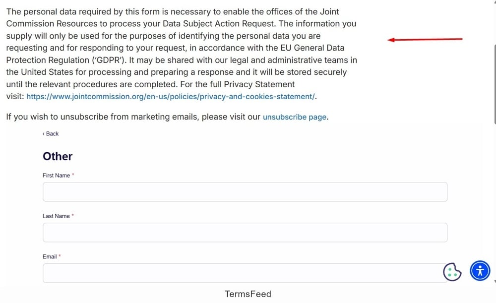 Joint Commission Data Subject Access Request Form