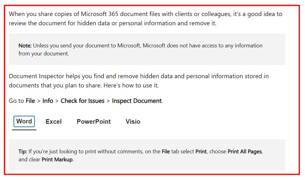 Microsoft Support How to Remove Metadata from Files