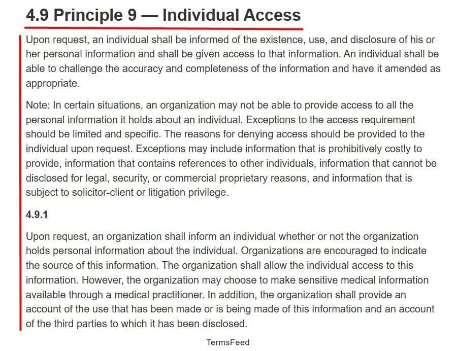 PIPEDA Principle 9 - Individual Access