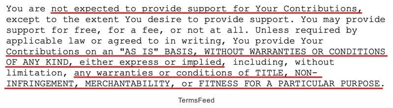 Apache CLA excerpt on contributions without warranties or support obligations