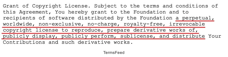 Apache CLA: Copyright license grants foundation worldwide non-exclusive rights for contributions