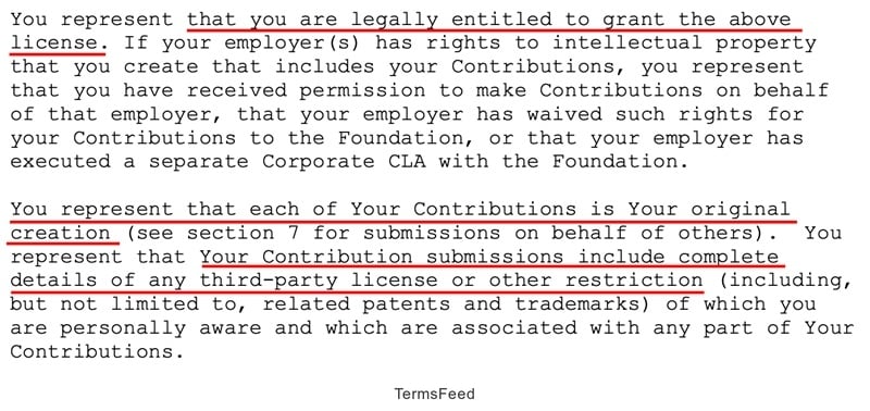 Apache CLA: Legal standing required for granting contribution licenses with third-party restrictions