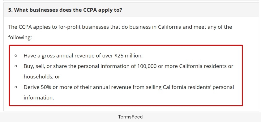 CCPA applicability criteria for businesses in California