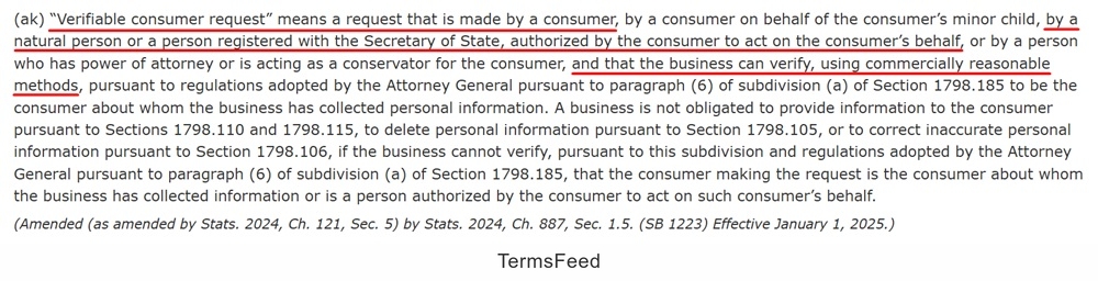 CCPA/CPRA Section 1798.140(ak): Definition of Verifiable Consumer Request