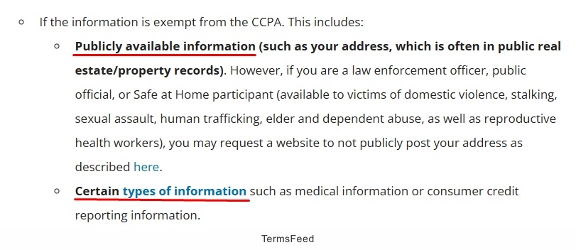 CPPA - CCPA exemptions for publicly available and certain types of information