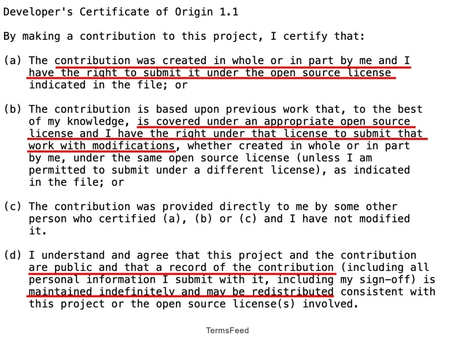 DCO: Developer's certificate of origin for contributions under open source license