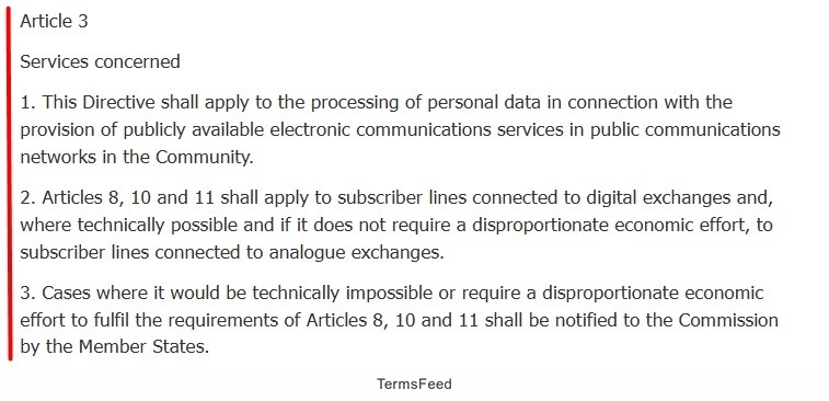 ePrivacy Directive Article 3 applies to personal data processing in public communications networks