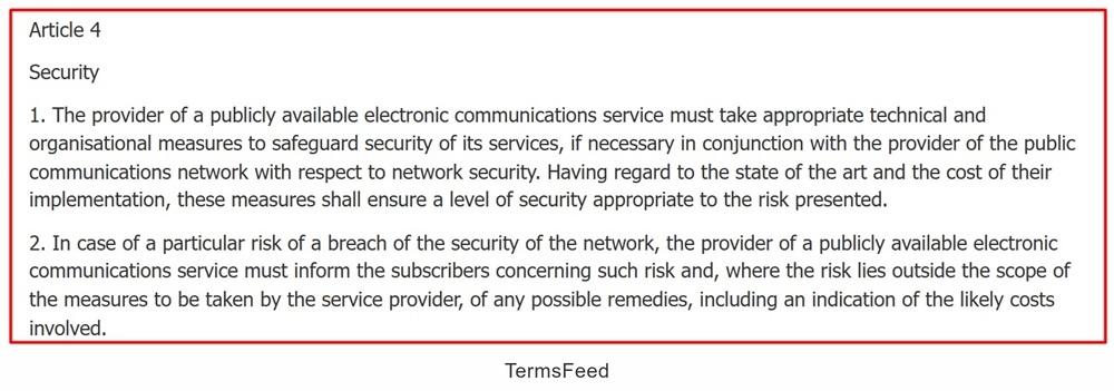 Article 4 of ePrivacy Directive on security measures for electronic communications services