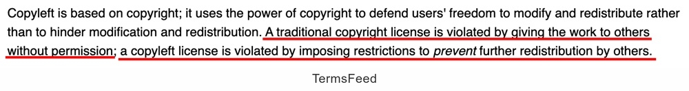 Free Software Foundation's explanation of copyright and copyleft terms