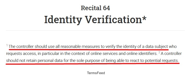 GDPR Recital 64 Identity Verification