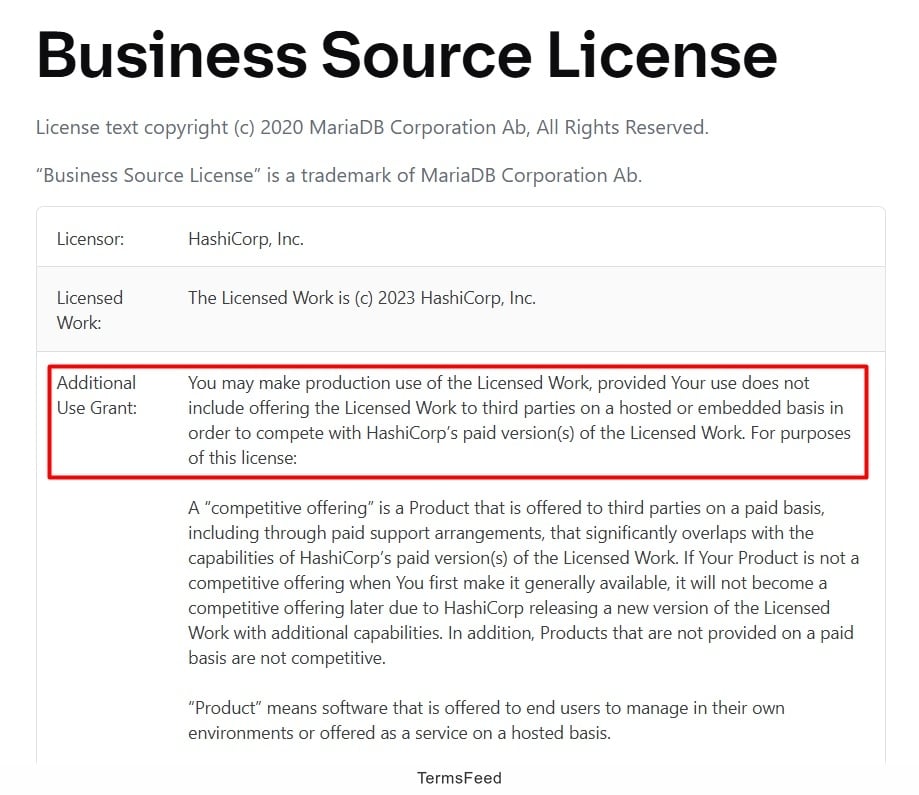 HashiCorp Business Source License: Additional Use Grant