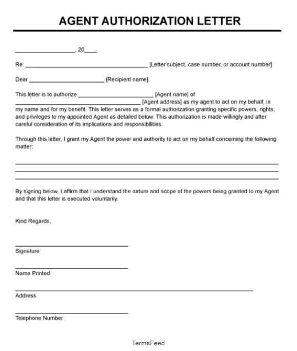 Legal Templates: Agent Authorization Letter