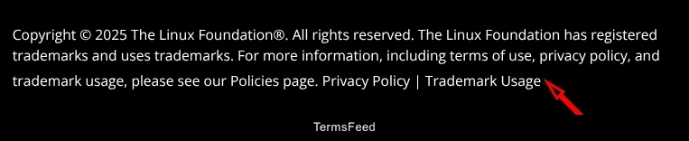 Copyright notice from The Linux Foundation 2025 with trademark usage link