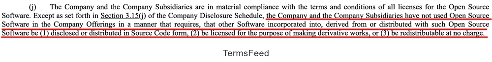 M and A agreement clause for IP protection and open source software usage