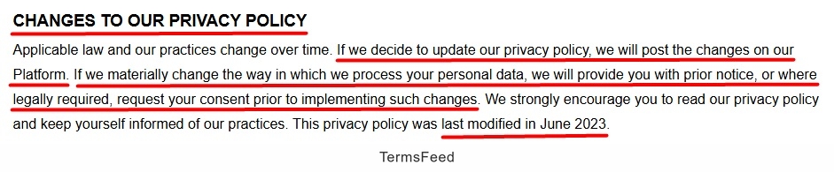 Nike Privacy Policy Changes Section