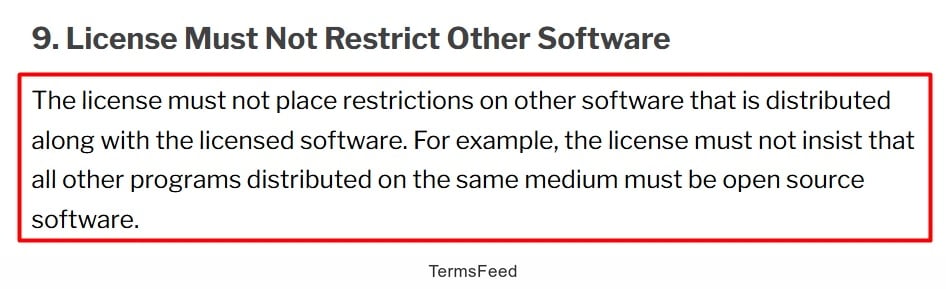 Open Source Initiative: License Must Not Restrict Other Software clause