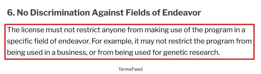 Open Source Initiative: No Discrimination Against Fields of Endeavor clause