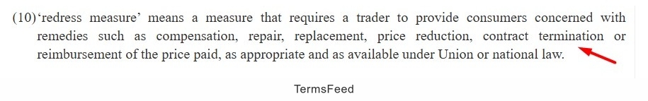 RAD Definition of redress measure in legal terms including compensation, repair, and contract termination