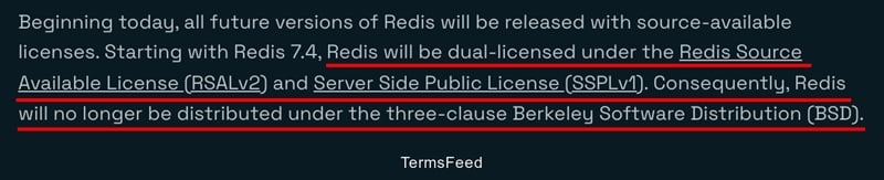Redis 7.4 dual-licensed under Redis Source Available License and Server Side Public License