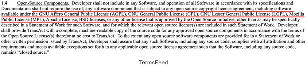 Sample of a clause for GPL protection in a software developer contract
