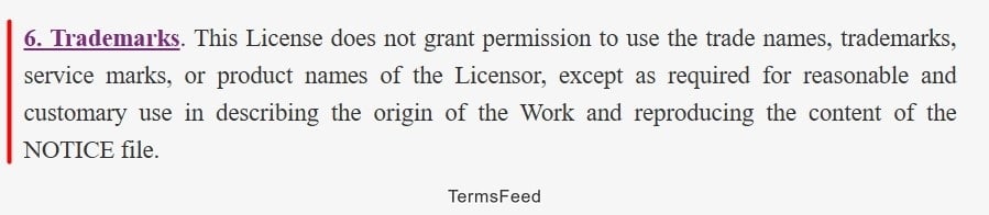 Trademark license restrictions under section six of a legal document