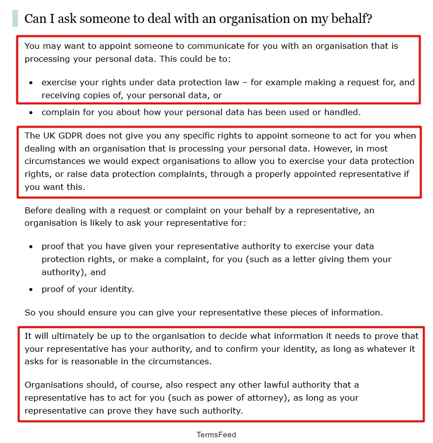 UK ICO: Asking someone to act on your behalf