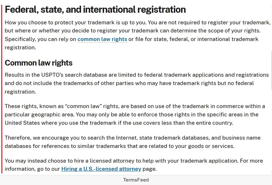 Information on US federal, state, and international trademark registration options