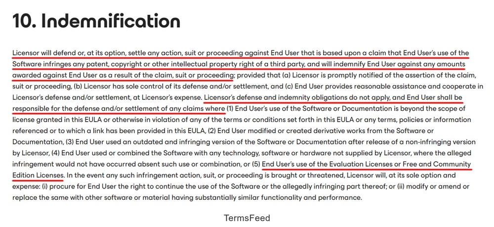 Veeam EULA: Indemnification clause