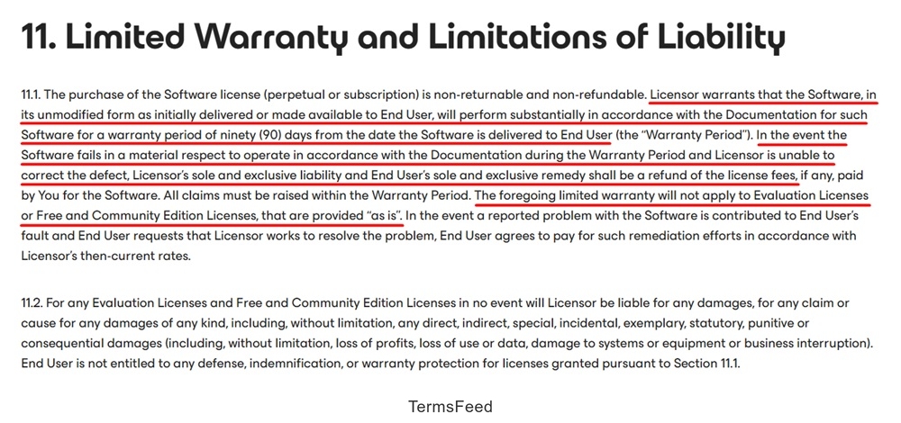 Veeam EULA: Limited Warranty and Limitations of Liability clause