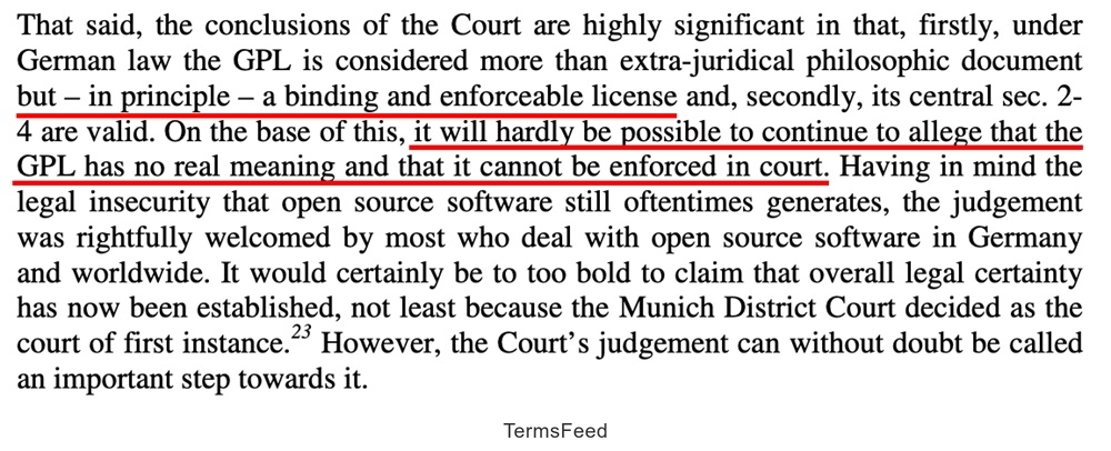 Verdict excerpt from the GPL violation case, Welte vs D-Link