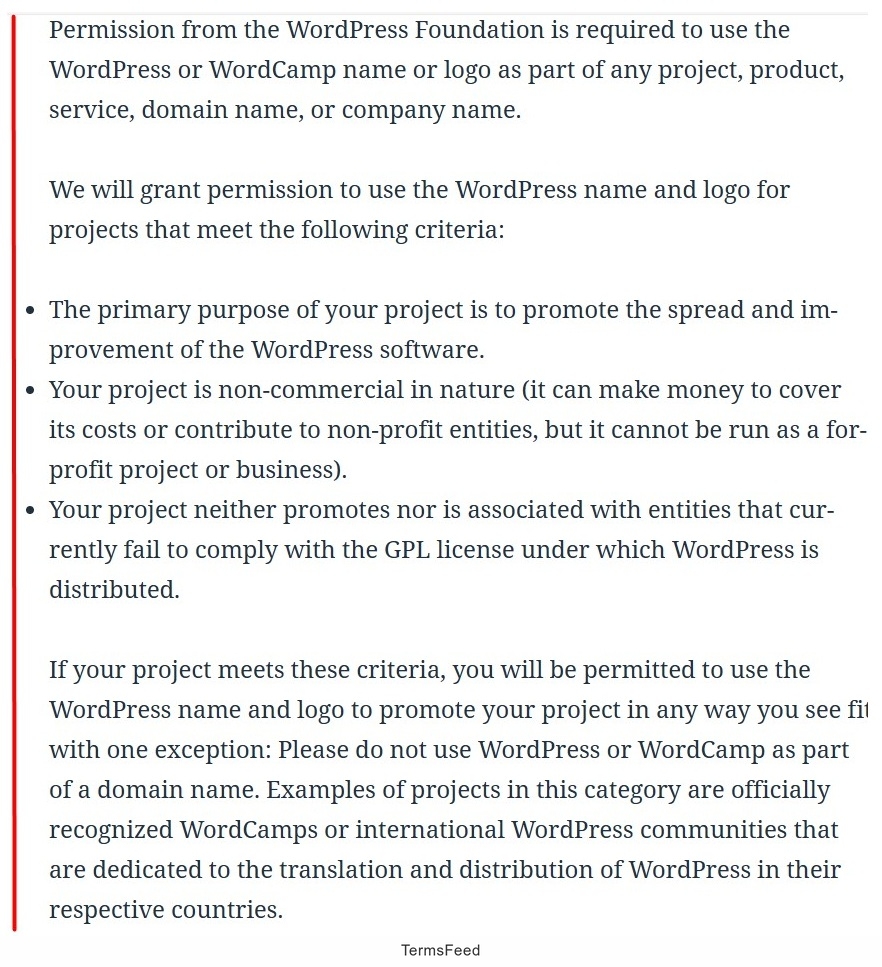 WordPress Foundation requirements for using WordPress and WordCamp names