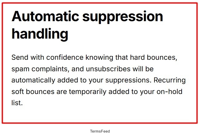 Automatic suppression handling text for email management